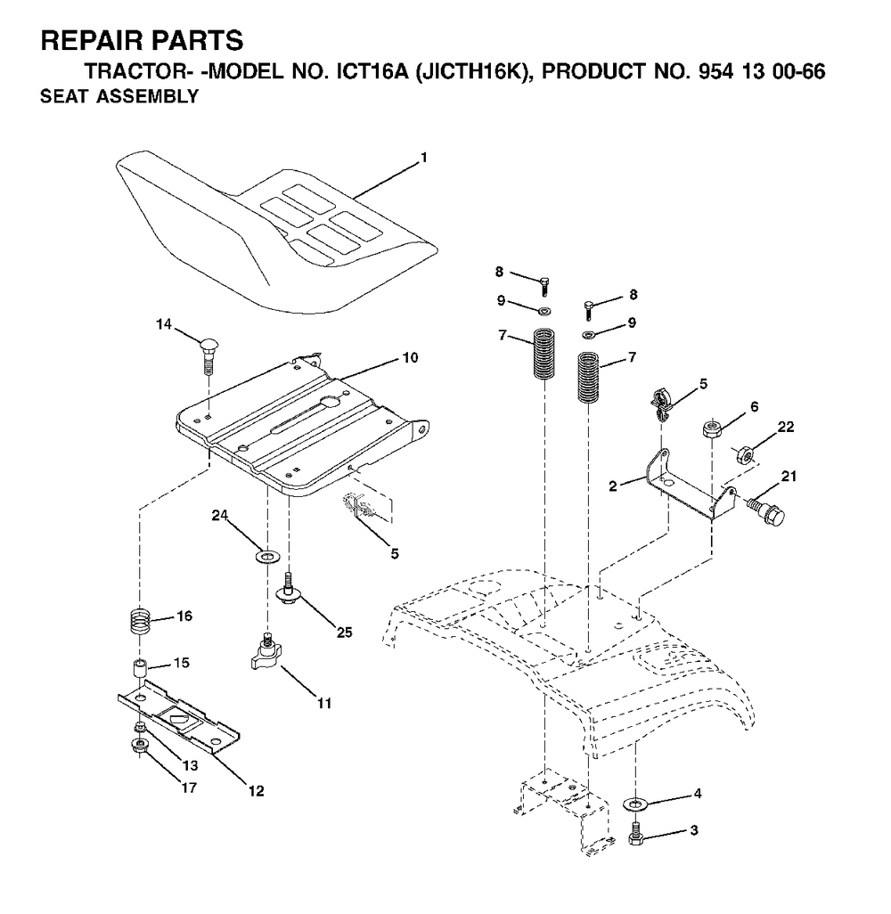 Seat Diagram and Parts List for ICT16A (954130066-K)(2002-06) Jonsered Lawn Tractor