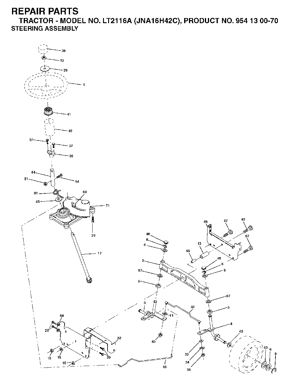 Steering Diagram and Parts List for LT2116A (954130070)(2003-05) Jonsered Lawn Tractor