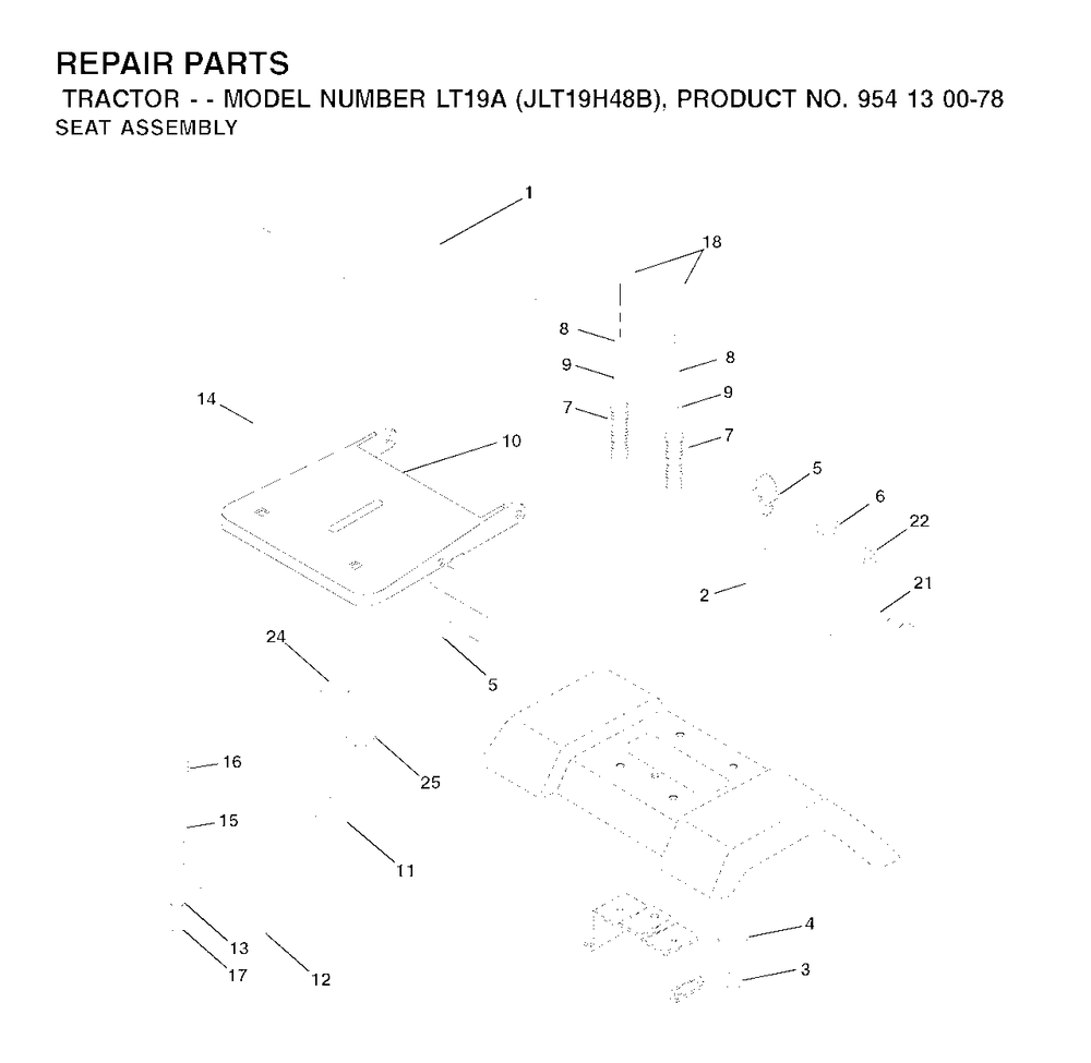 Seat Diagram and Parts List for LT19A (954130078)(2002-03) Jonsered Lawn Tractor