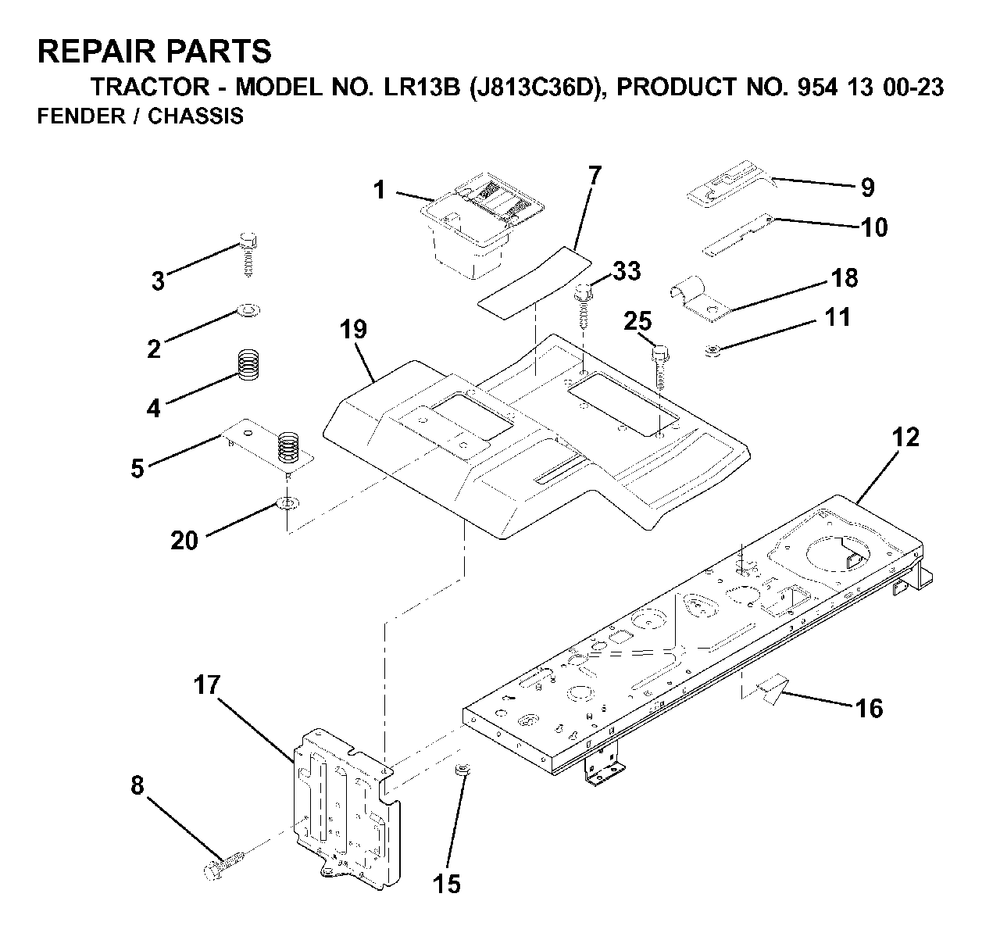 Chassis Enclosures Diagram and Parts List for LR13B (954130023)(2000-04) Jonsered Lawn Tractor
