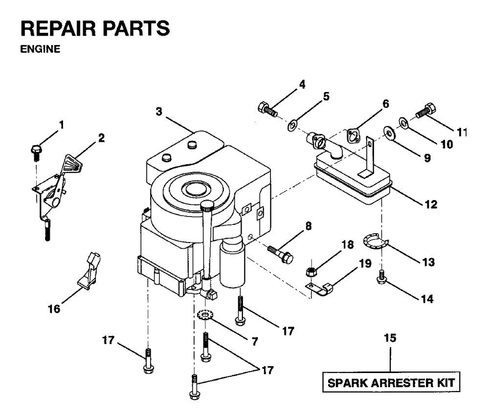 Engine Cutting Equipment Diagram and Parts List for LRH13 1995-01 Jonsered Lawn Tractor