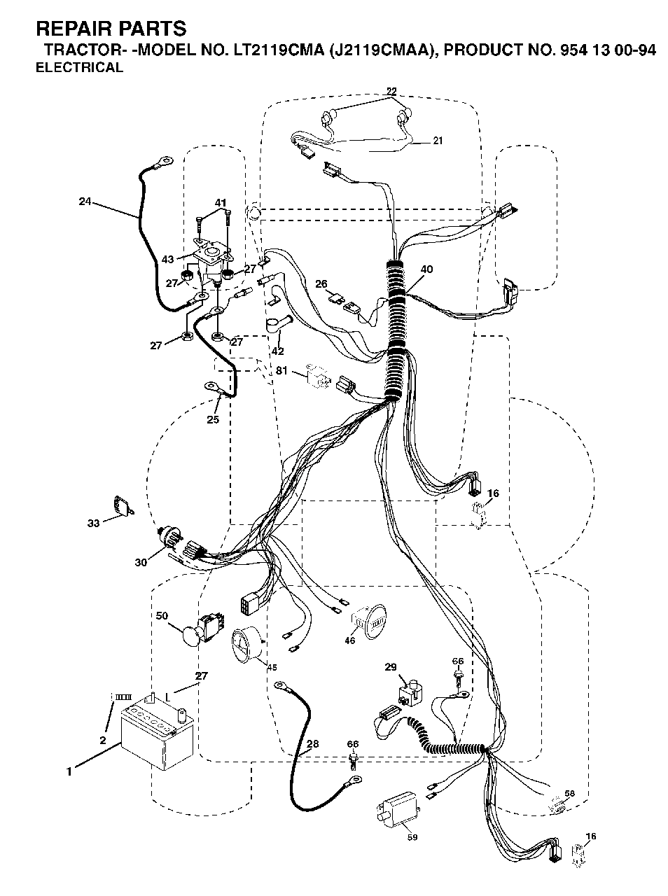 Electrical Diagram and Parts List for LT2119CMA (954130094)(2003-01) Jonsered Lawn Tractor