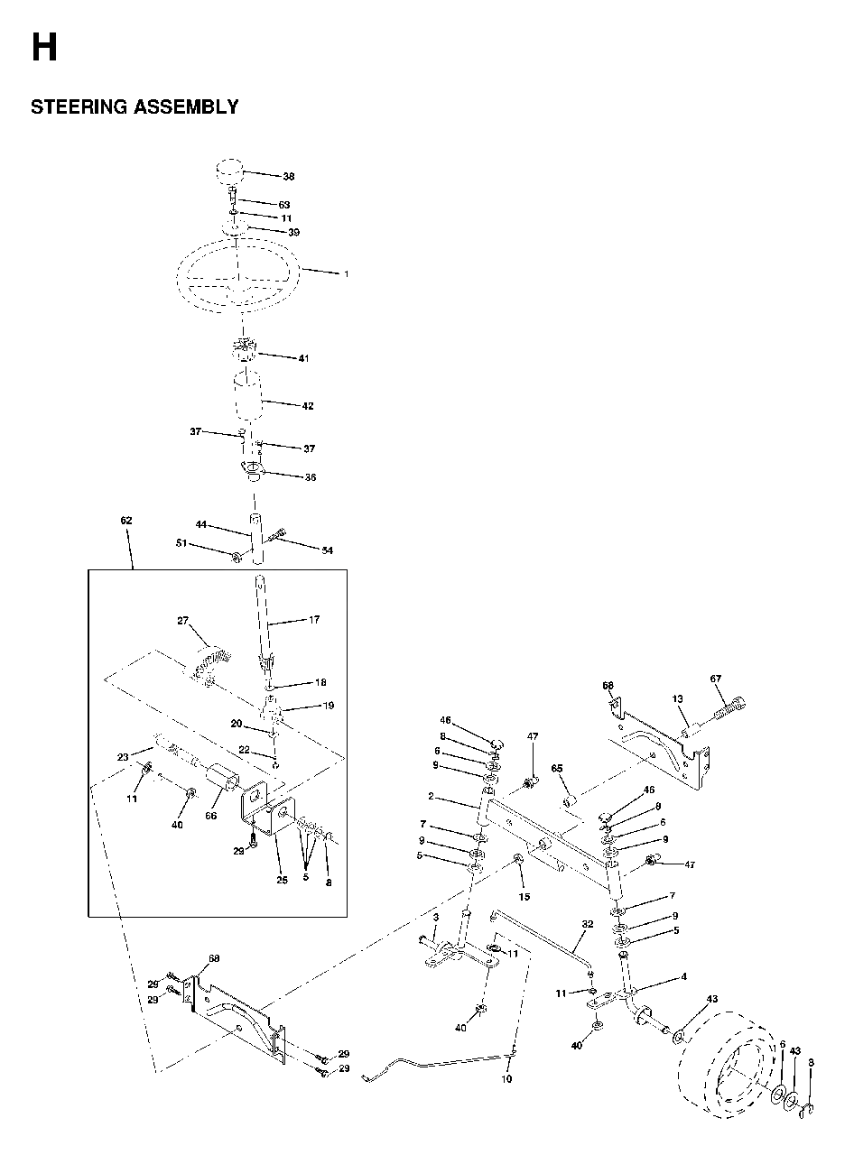 Steering Diagram and Parts List for LTH16 1998-01 Jonsered Lawn Tractor