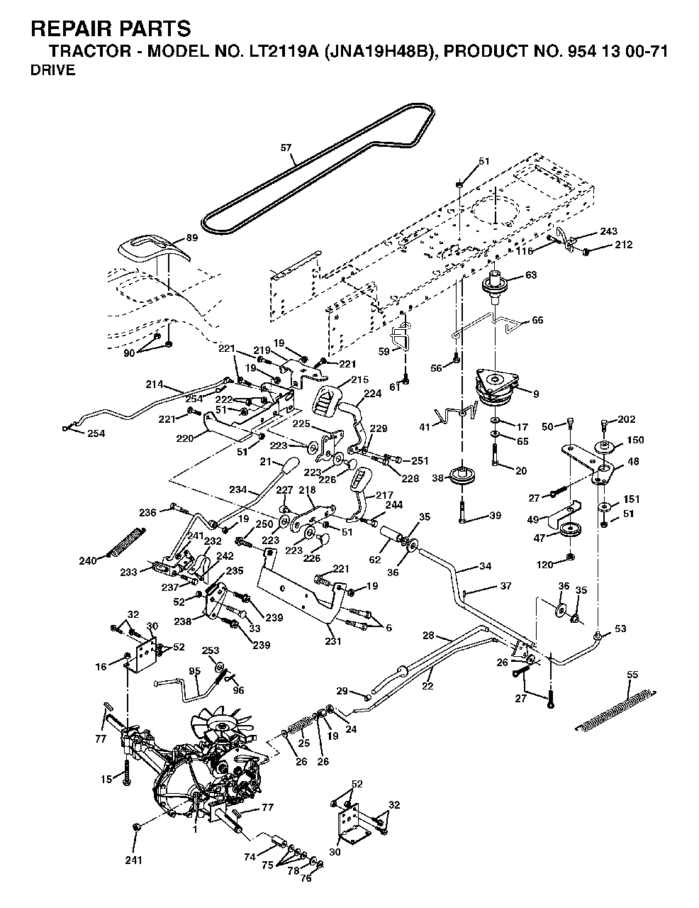 Drive Diagram and Parts List for LT2119A (954130071)(2003-05) Jonsered Lawn Tractor