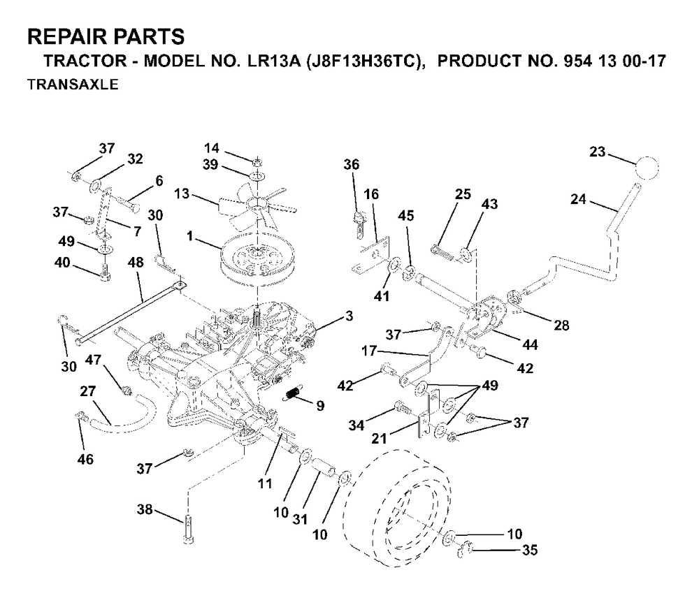 Transmission Diagram and Parts List for LR13A (954130017)(2000-02) Jonsered Lawn Tractor