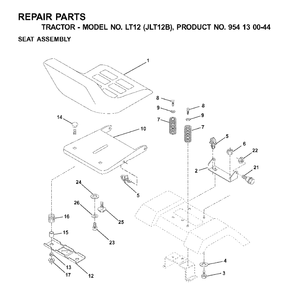 Seat Diagram and Parts List for LT12 (954130044)(2001-02) Jonsered Lawn Tractor