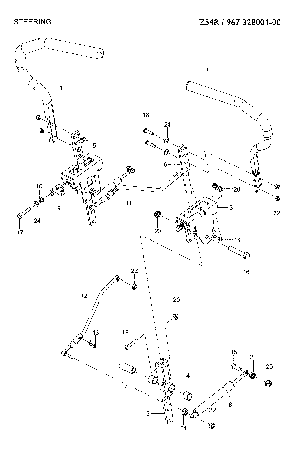 Steering Diagram and Parts List for 967328001-00  Jonsered Lawn Mower