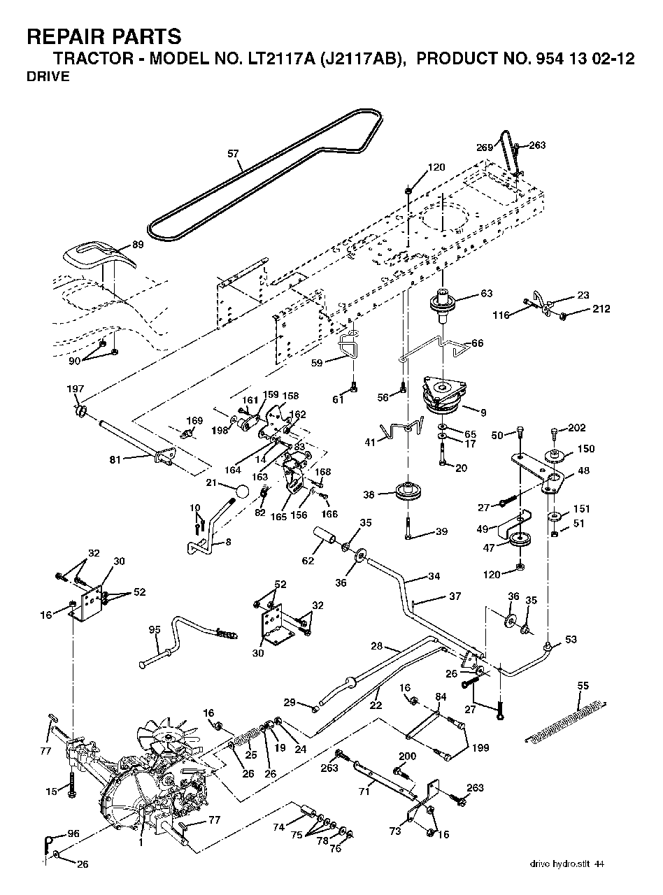 Drive Diagram and Parts List for LT2117A (954130212)(2004-01) Jonsered Lawn Tractor