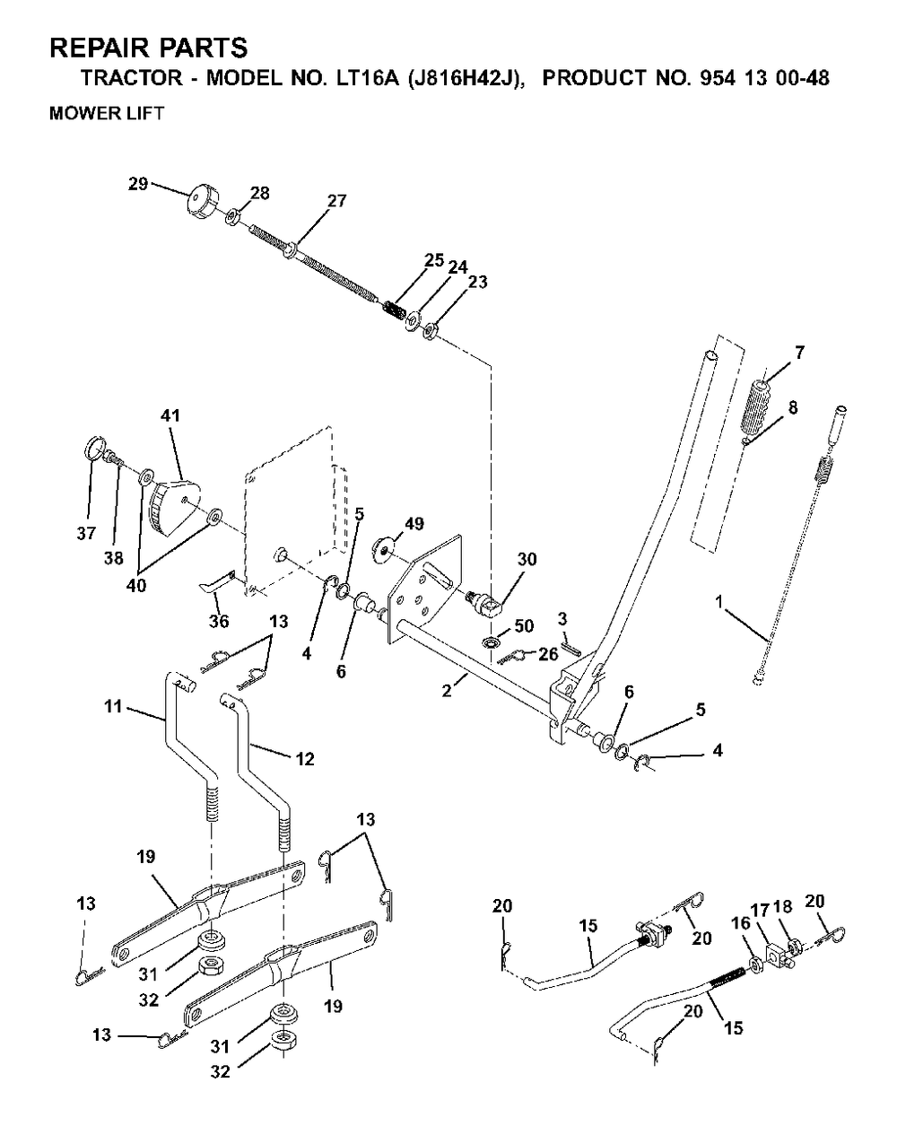 Mower Lift / Deck Lift Diagram and Parts List for LT16A (954130048)(2001-02) Jonsered Lawn Tractor