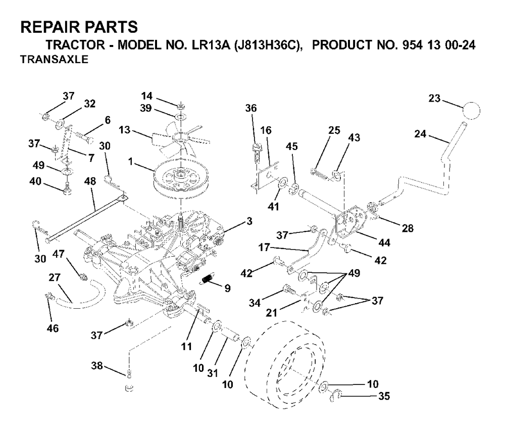 Transmission Diagram and Parts List for LR13A (954130024)(2000-03) Jonsered Lawn Tractor