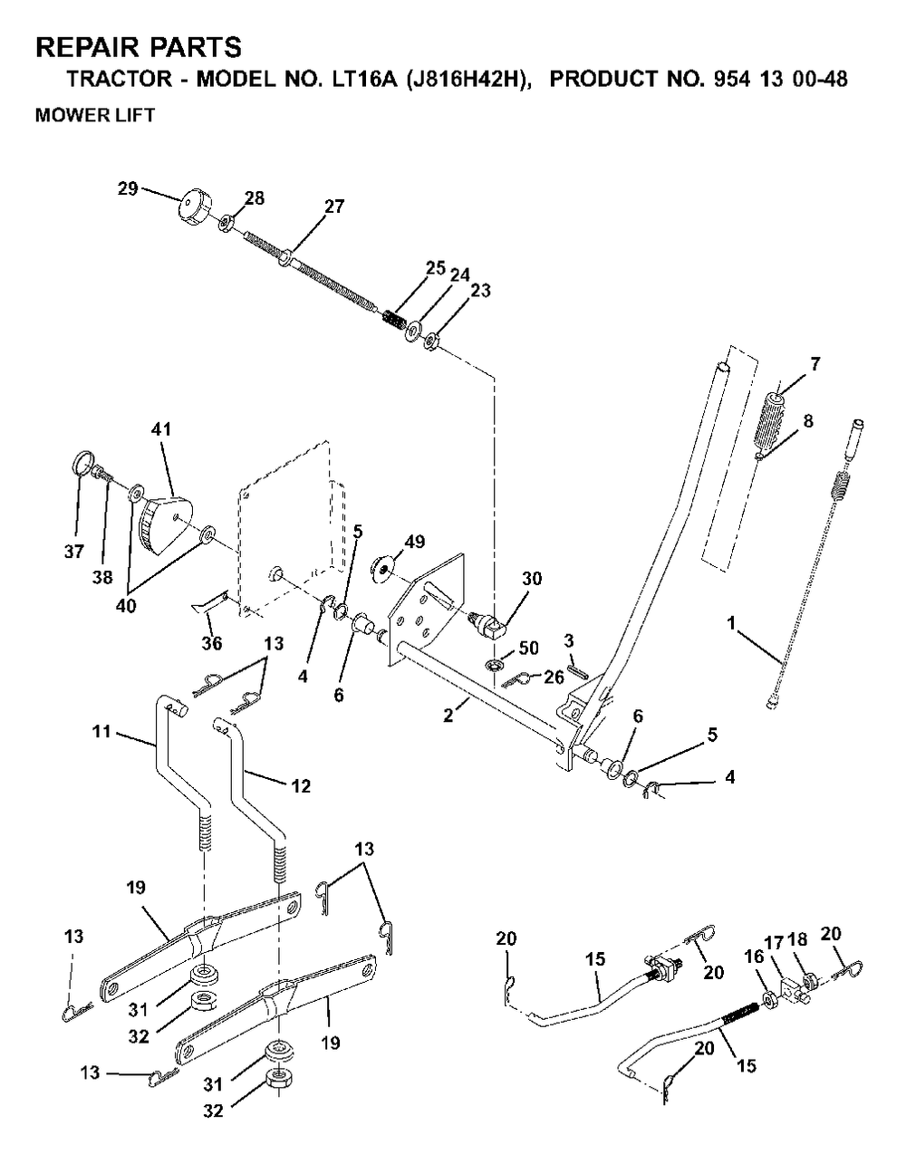 Mower Lift / Deck Lift Diagram and Parts List for LT16A (954130048)(2001-01) Jonsered Lawn Tractor