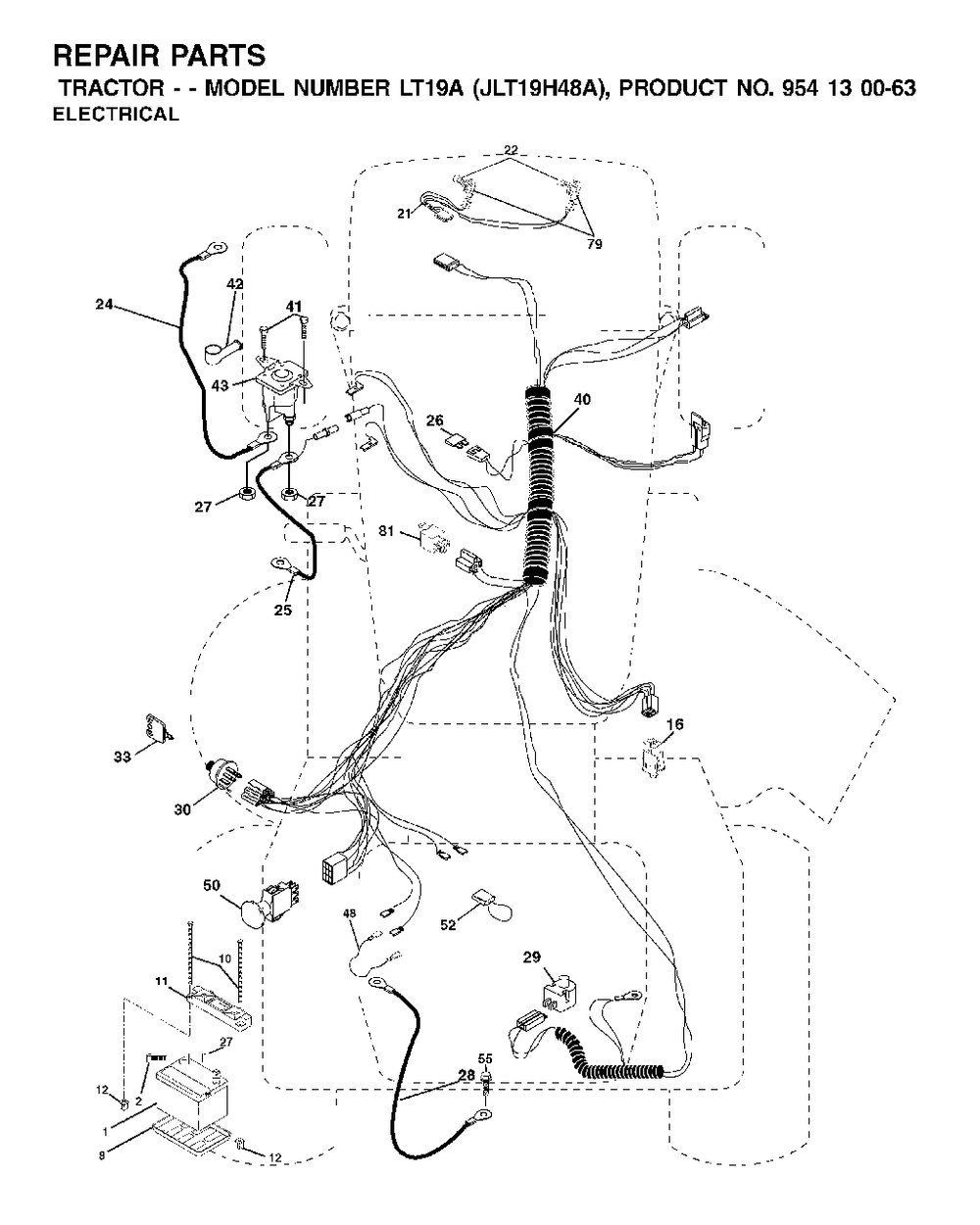 Electrical Diagram and Parts List for LT19A (954130063)(2002-02) Jonsered Lawn Tractor