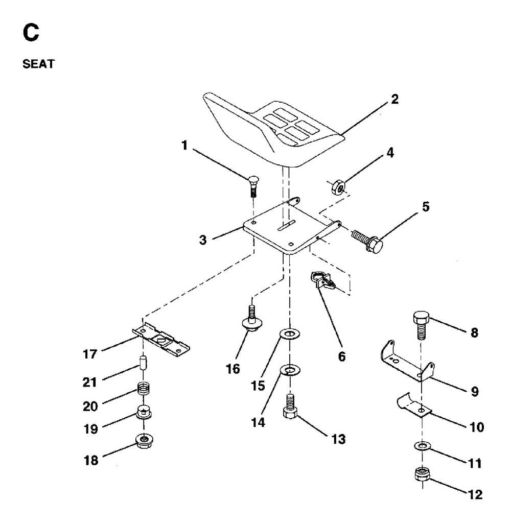 Seat Diagram and Parts List for LRH13 1997-04 Jonsered Lawn Tractor