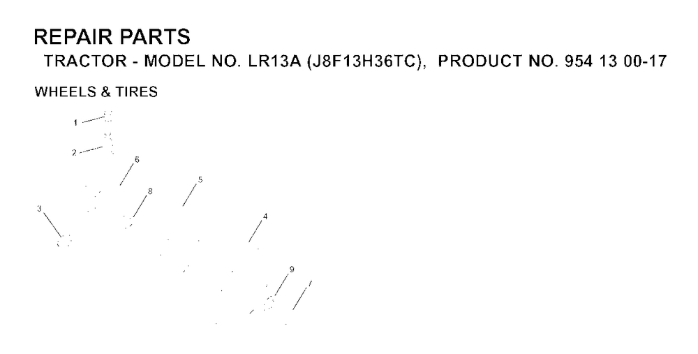 Wheels Tires Diagram and Parts List for LR13A (954130017)(2000-02) Jonsered Lawn Tractor
