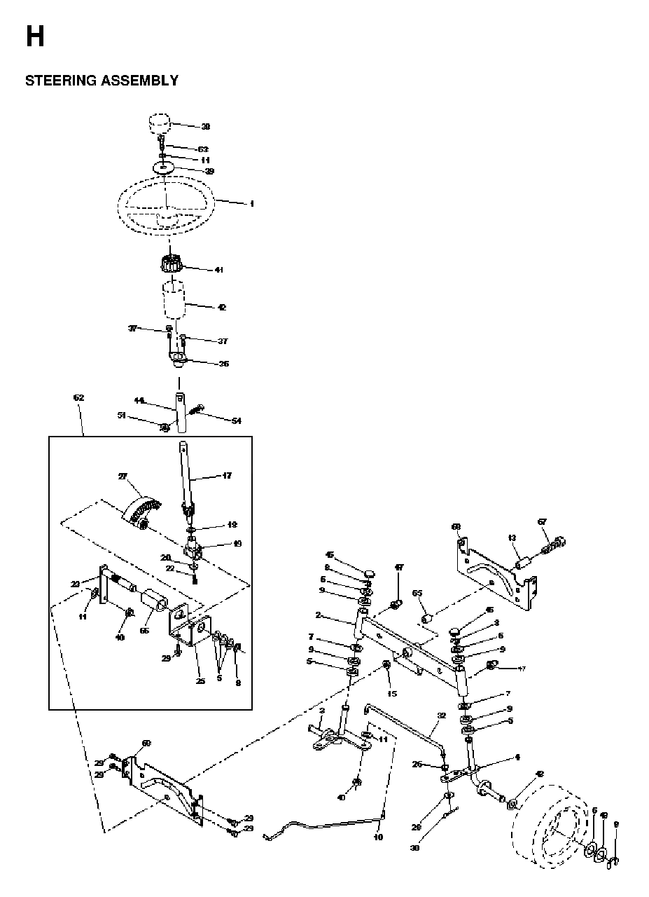 Steering Diagram and Parts List for LT13 1998-01 Jonsered Lawn Tractor
