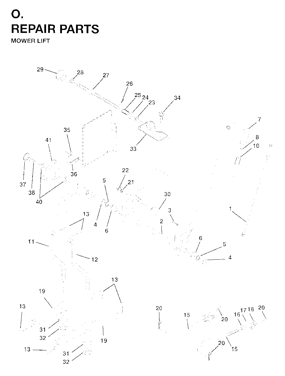 Mower Lift / Deck Lift Diagram and Parts List for YTH18 (954003471)(1996-01) Jonsered Lawn Tractor