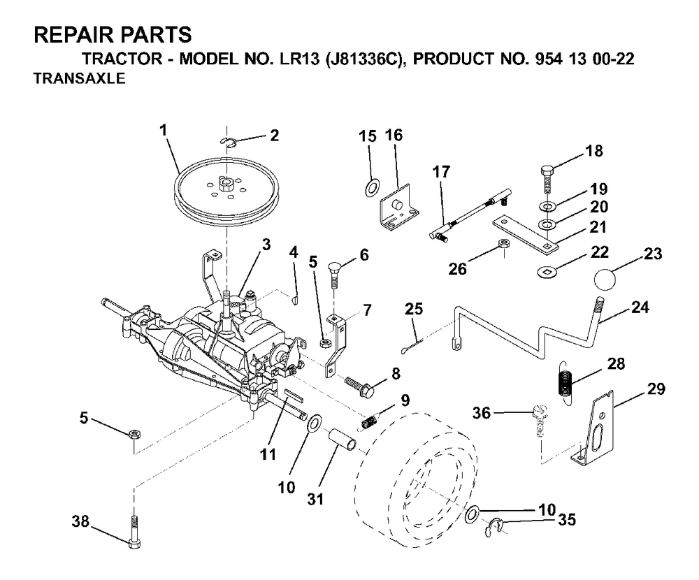 Transmission Diagram and Parts List for LR13 (954130022)(2000-03) Jonsered Lawn Tractor