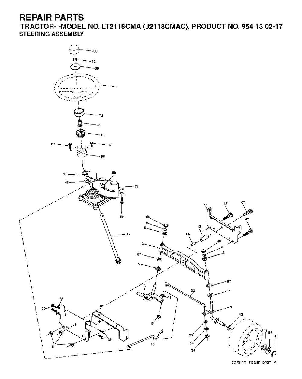 Steering Diagram and Parts List for LT2118CMA (954130217-C)(2004-06) Jonsered Lawn Tractor