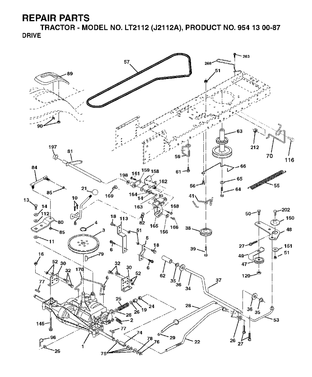 Drive Diagram and Parts List for LT2112 (954130087)(2003-01) Jonsered Lawn Tractor