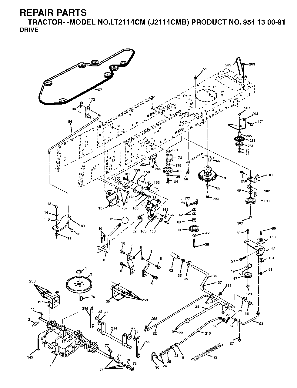Drive Diagram and Parts List for LT2114CM (954130091)(2003-05) Jonsered Lawn Tractor
