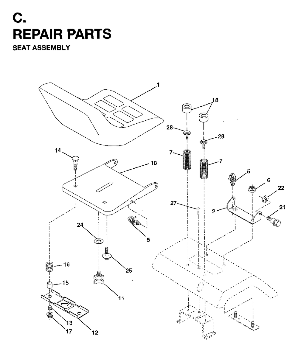 Seat Diagram and Parts List for YTH18 (954003471)(1996-01) Jonsered Lawn Tractor