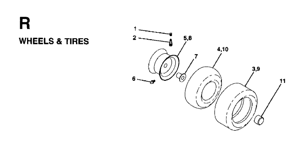 Wheels Tires Diagram and Parts List for LT13 (954130001)(1997-04) Jonsered Lawn Tractor