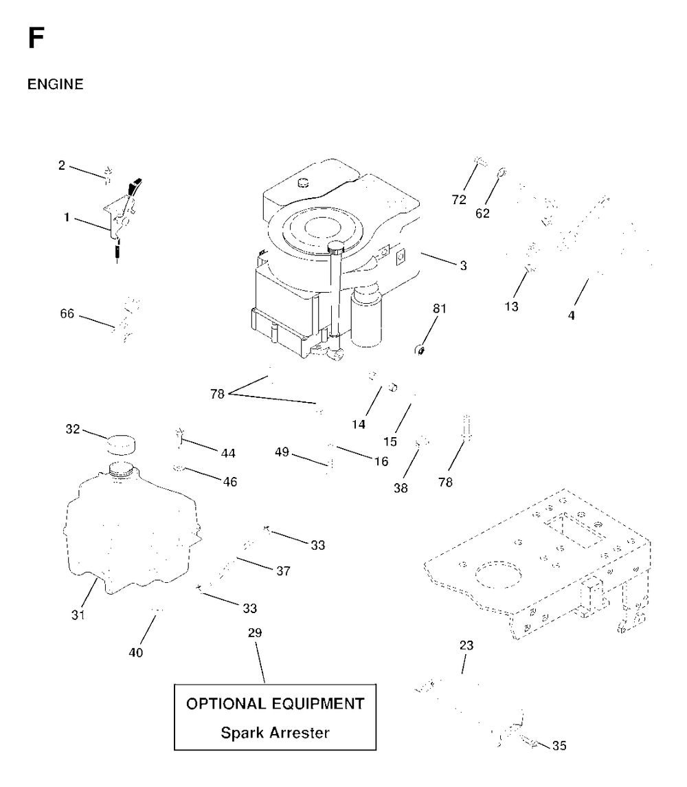 Engine Cutting Equipment Diagram and Parts List for LTH16 1998-01 Jonsered Lawn Tractor