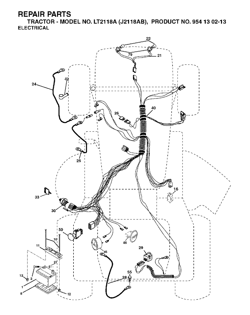 Electrical Diagram and Parts List for LT2118A (954130213)(2004-06) Jonsered Lawn Tractor