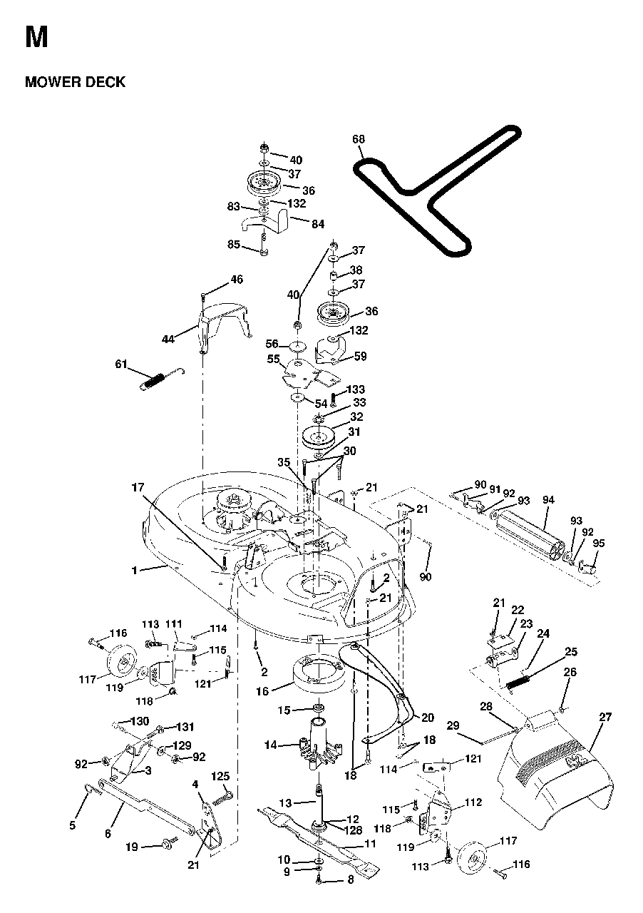 Mower Deck / Cutting Deck Diagram and Parts List for LTH16 1998-01 Jonsered Lawn Tractor