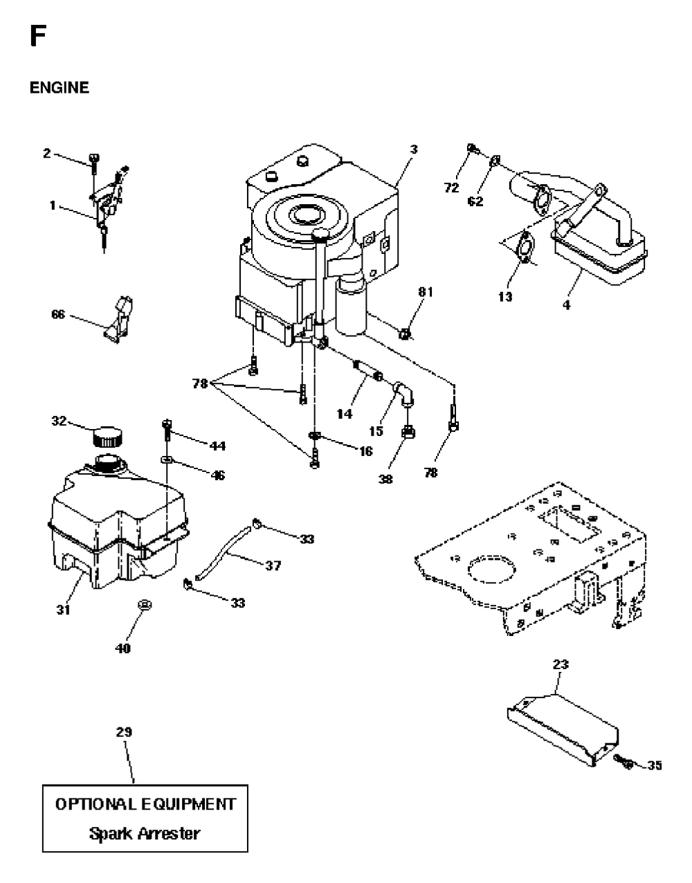 Engine Cutting Equipment Diagram and Parts List for LT13 1998-01 Jonsered Lawn Tractor