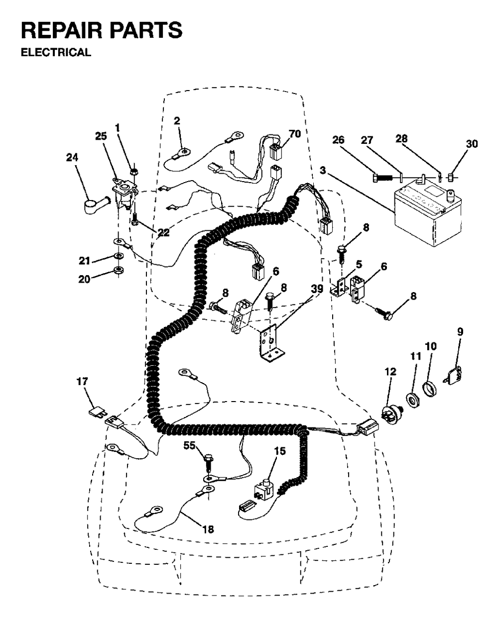 Electrical Diagram and Parts List for LR10 1995-01 Jonsered Lawn Tractor