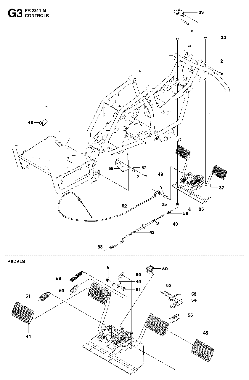 Controls 1 Diagram and Parts List for FR2311M (966639785)(2011-02) Jonsered Lawn Tractor