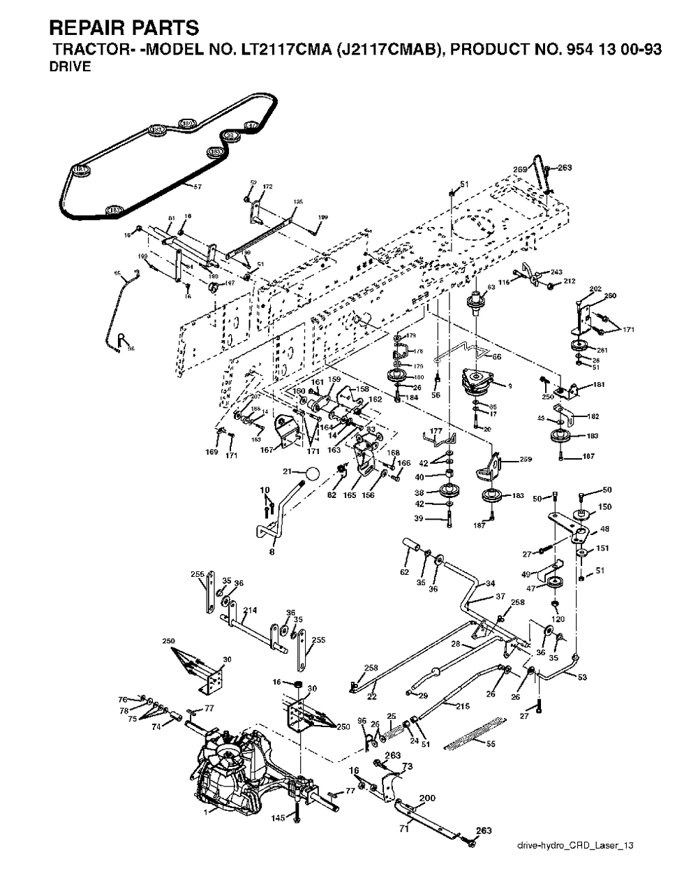 Drive Diagram and Parts List for LT2117CMA (954130093)(2003-05) Jonsered Lawn Tractor