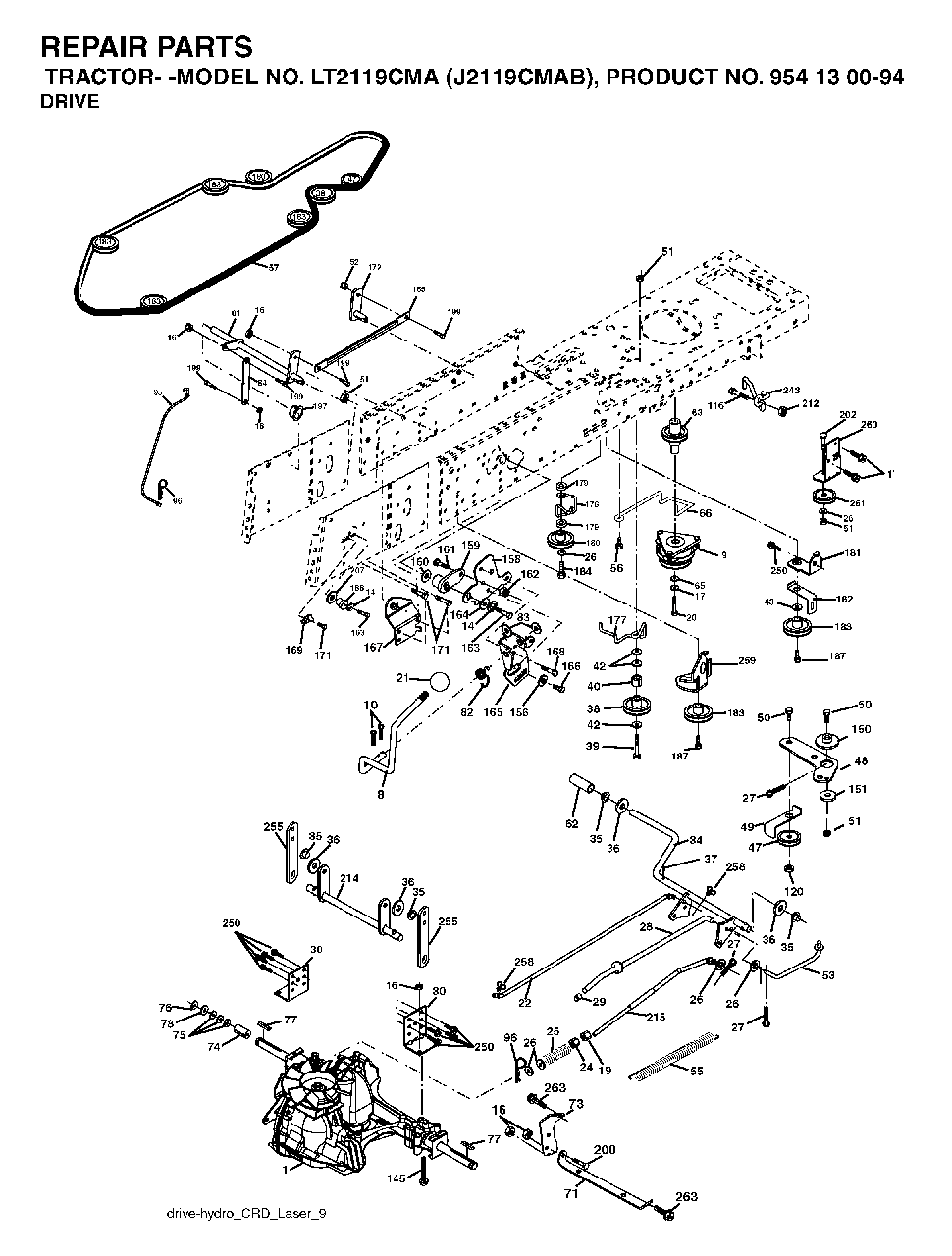 Drive Diagram and Parts List for LT2119CMA (954130094)(2003-05) Jonsered Lawn Tractor