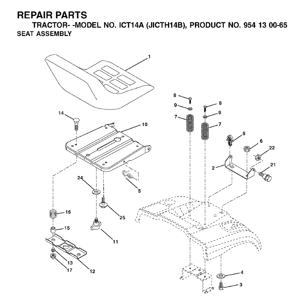 Seat Diagram and Parts List for ICT14A (954130065-B)(2002-02) Jonsered Lawn Tractor