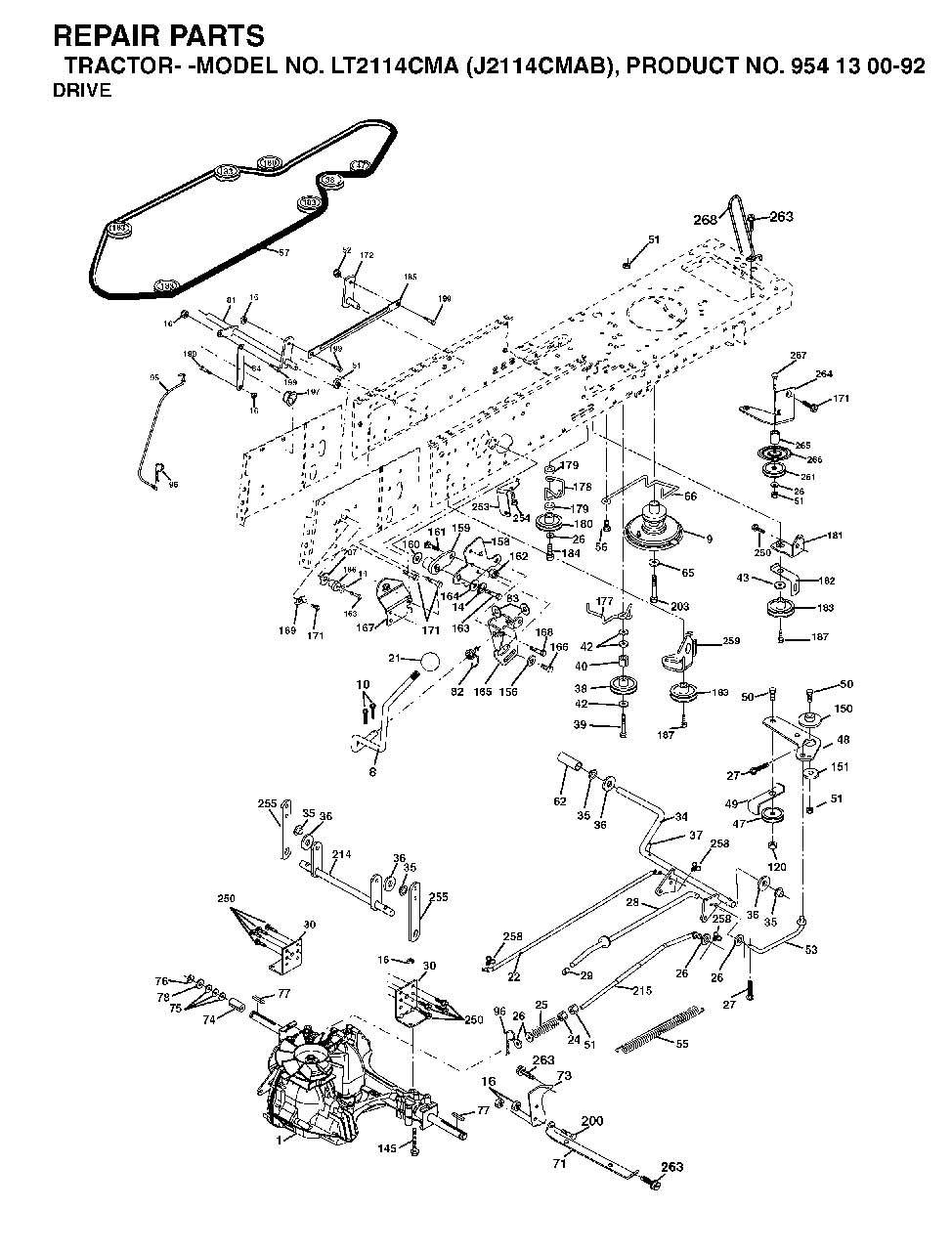 Drive Diagram and Parts List for LT2114CMA (954130092-B)(2003-01) Jonsered Lawn Tractor