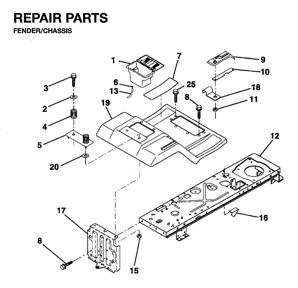 Chassis Enclosures Diagram and Parts List for LRH13 1995-01 Jonsered Lawn Tractor