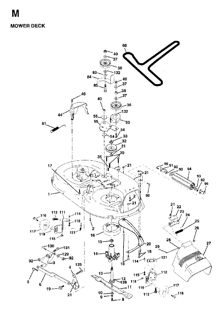 Mower Deck / Cutting Deck Diagram and Parts List for LTH15 (954130004)(1997-04) Jonsered Lawn Tractor