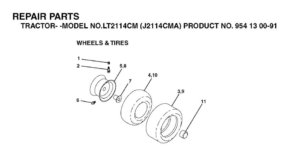 Wheels Tires Diagram and Parts List for LT2114CM (954130091)(2003-01) Jonsered Lawn Tractor