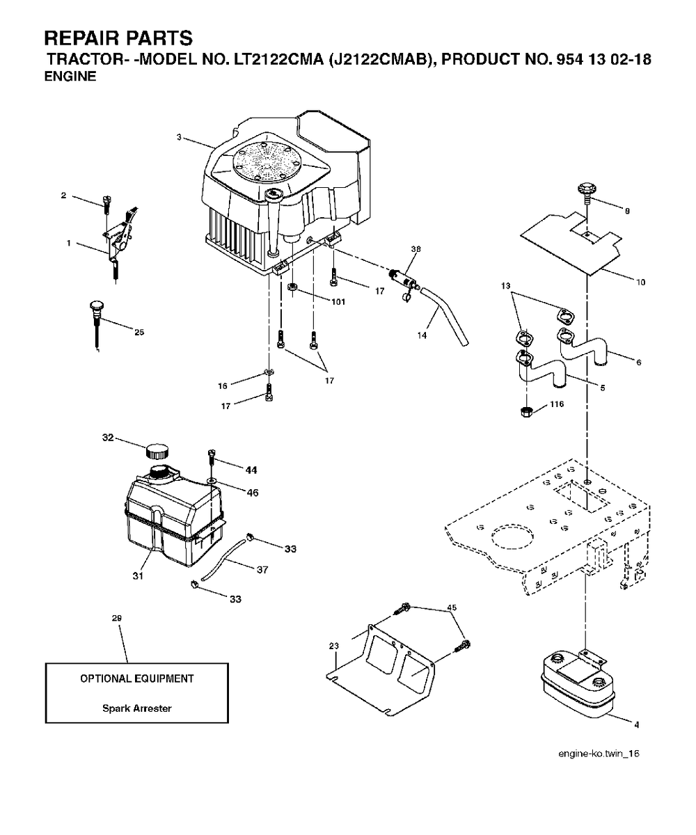 Engine Diagram and Parts List for LT2122CMA (954130218)(2004-06) Jonsered Lawn Tractor