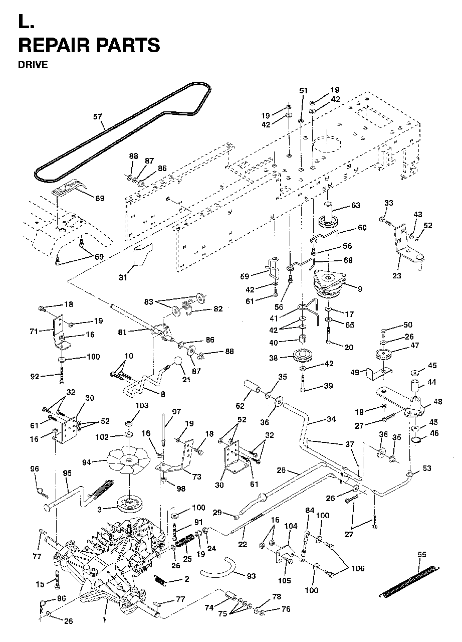 Drive Diagram and Parts List for YTH18 (954003471)(1996-01) Jonsered Lawn Tractor