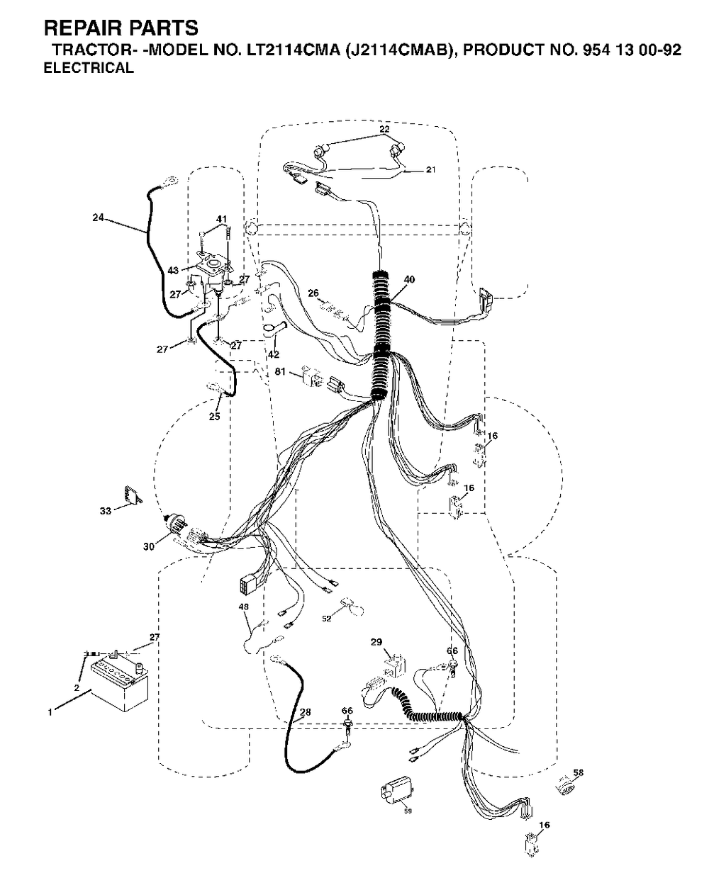 Electrical Diagram and Parts List for LT2114CMA (954130092-B)(2003-01) Jonsered Lawn Tractor