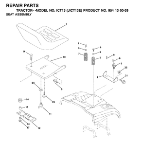 Seat Diagram and Parts List for ICT13 (954130039)(2001-09) Jonsered Lawn Tractor