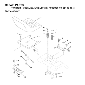 Seat Diagram and Parts List for LT12 (954130044)(2002-02) Jonsered Lawn Tractor