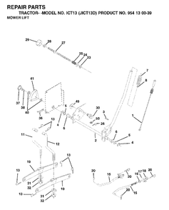 Mower Lift / Deck Lift Diagram and Parts List for ICT13 (954130039)(2001-01) Jonsered Lawn Tractor