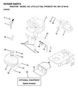 Engine Cutting Equipment Diagram and Parts List for LT13 (954130045)(2001-01) Jonsered Lawn Tractor