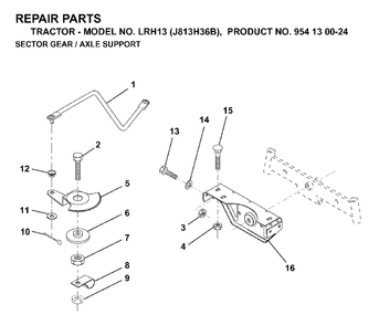 Sector Gear / Axle Support Diagram and Parts List for LRH13 (954130024)(1998-12) Jonsered Lawn Tractor