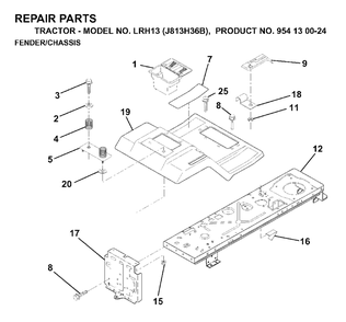Chassis Enclosures Diagram and Parts List for LRH13 (954130024)(1998-12) Jonsered Lawn Tractor
