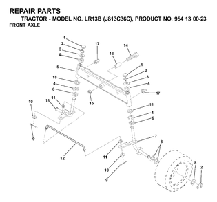 Front Axel Diagram and Parts List for LR13B (954130023)(2000-03) Jonsered Lawn Tractor
