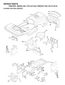 Chassis Enclosures Diagram and Parts List for LT12 (954130044)(2001-01) Jonsered Lawn Tractor